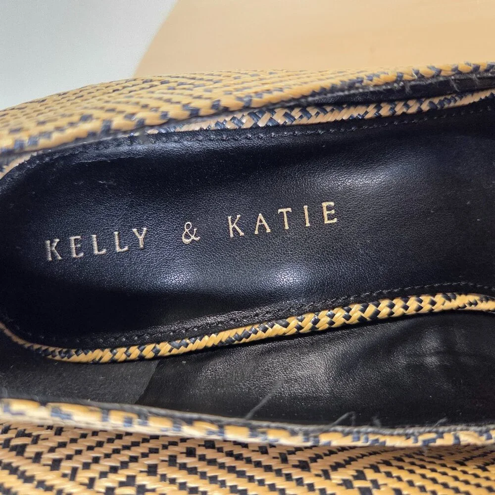 Kelly & Katie Beige & Black Espadrille Wedge Peep Toe Sandals Women US 9.5